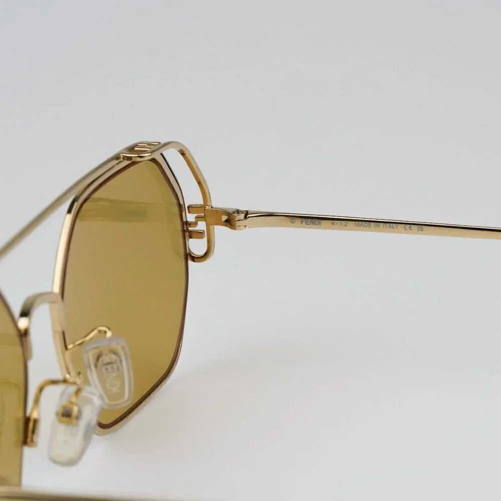 NEW Fendi FE40039U 10L Gold Yellow Mirror Unisex Geometric Sunglasses